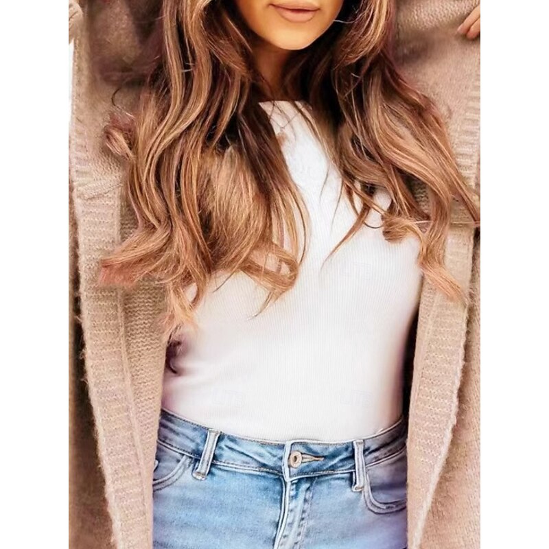 Women's Winter Coat Comfortable Breathable Pocket Fashion Daily Plain Outdoor Casual Daily Open Front Regular Hooded Regular Fit Long Sleeve Outerwear Khaki Spring Fall3