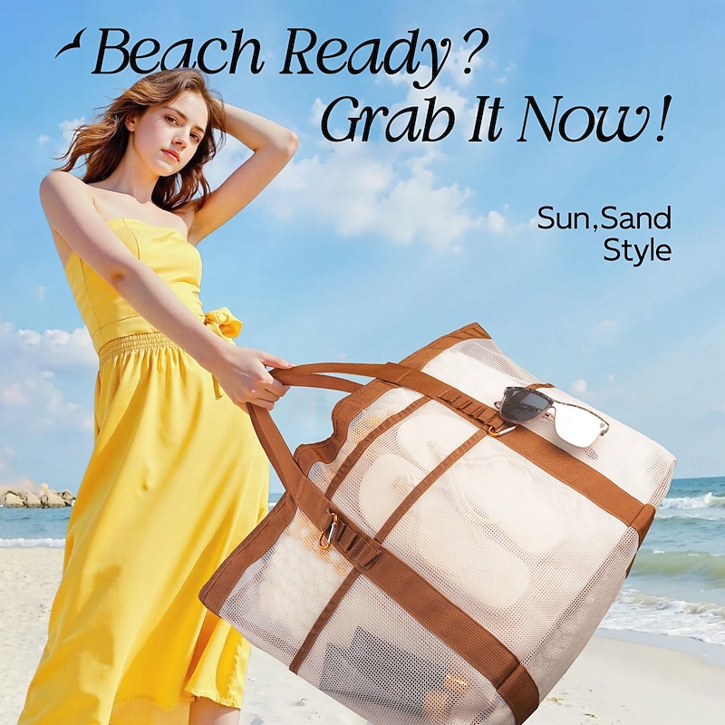 Large Capacity Beach Tote Bag for Women/Men, Travel Bag for Pool, Vacation, and Outdoor Activities, Functional Design with Durable Structure, Summer Essential Accessory