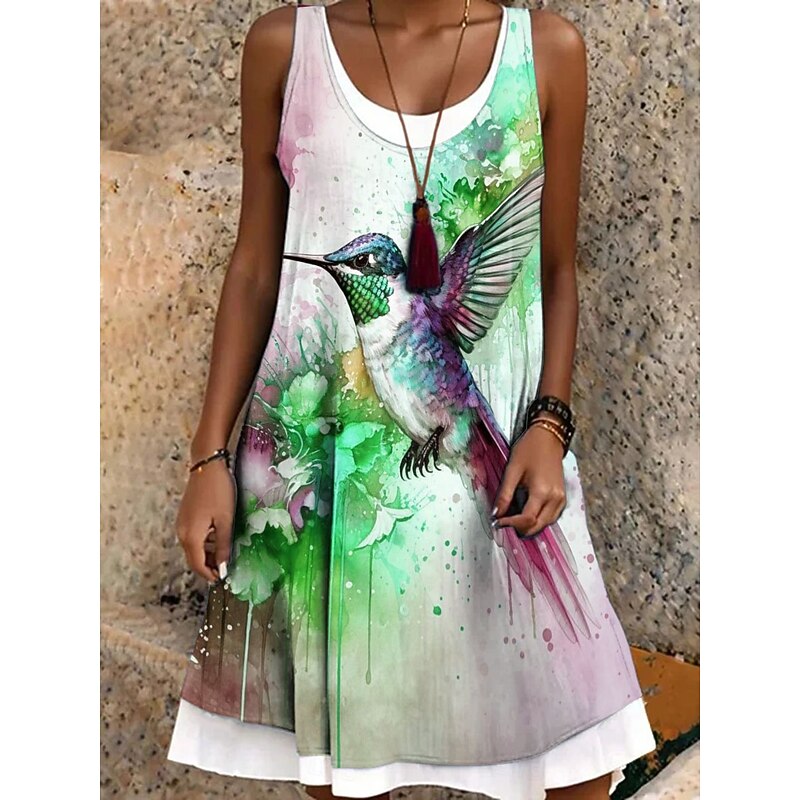 Women's Mini Dress Sundress A Line Dress Off The Shoulder Dress Vacation Casual Boho Daily Loose Fit Graphic Animal Sleeveless Crew Neck Purple Orange Green Summer Spring Fall3