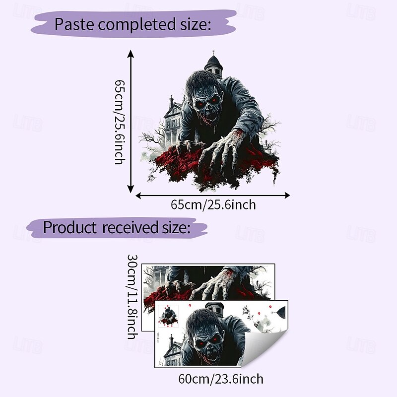 Halloween Zombie Wall Sticker, Scary Broken Wall Decal for Bedroom and Living Room, Self-Adhesive Haunted House Decoration, Spooky 3D Peel and Stick Wall Art for Home Party3