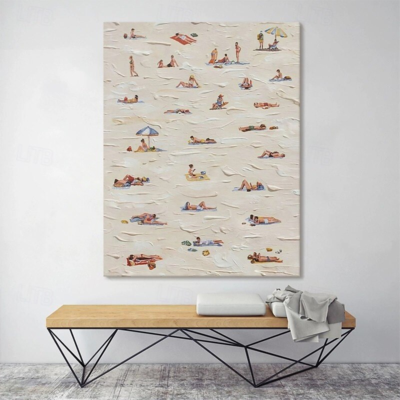 Handmade Oil Painting Canvas Wall Decoration Waves Beaches Texture Abstract Figures for Home Decor Stretched Frame Hanging Painting/Rolled Frameless Unstretched Painting4