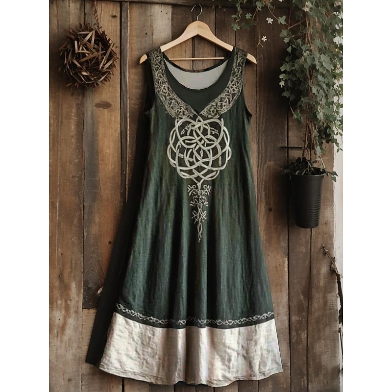 Women's Tree of Life Merkabah Midi Dress Sundress A Line Dress Vacation Casual Boho Wedding Party Going out Standard Fit Floral Graphic Leaf Sleeveless U Neck Blue Dark Green Purple Green Summer