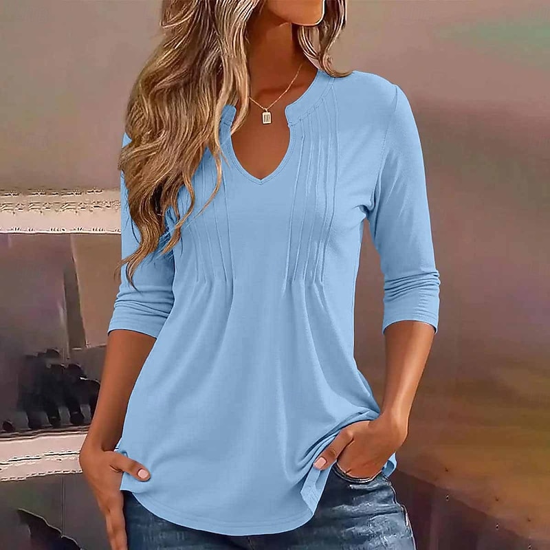 Women's Tunic Solid Color Elegant Vintage Stylish Long Sleeve V Neck Regular Tops Daily White Pink Blue Purple Khaki Spring Fall3