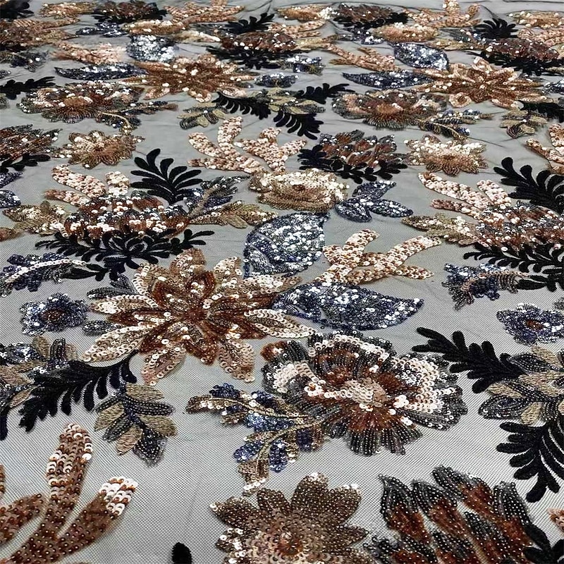 A-Line Gold Floral Beaded Lace Cocktail Dresses Elegant Dress Formal Wedding Tea Length 3/4 Length Sleeve Crew Neck Satin with Pleats4