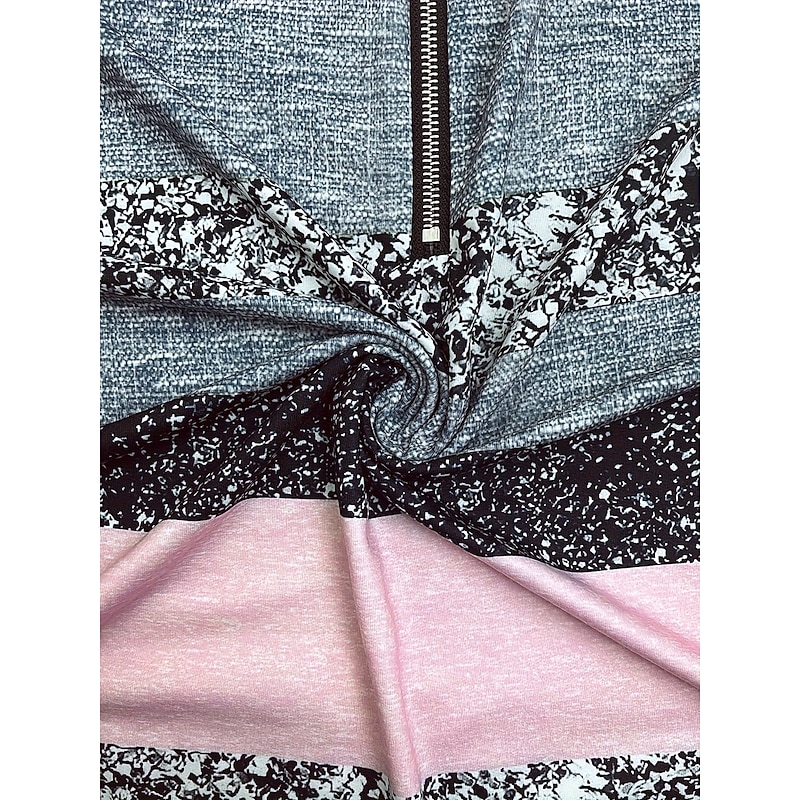 Women's Quarter Zipper Sweater Pullover Graphic Striped Fashion Casual Long Sleeve Crew Neck Regular Tops Street Dailywear Print Pink Fall Winter3