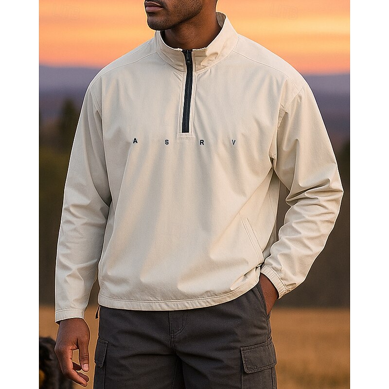 Men's Hiking top Long Sleeve Stand Collar Top Outdoor Waterproof Windproof Lightweight Quarter-Zip Polyester Black White Pink Fishing Camping / Hiking / Caving Running