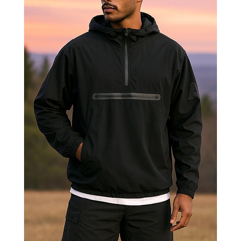 Men's Hiking top Long Sleeve Hooded Top Outdoor Waterproof Windproof Quarter-Zip Polyester Black White Red Fishing Camping / Hiking / Caving Running3