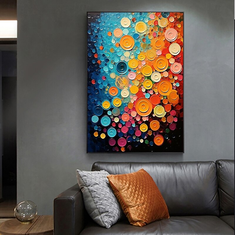 Handmade Oil Painting Canvas Wall Art Decoration Colored Circle Abstract for Home Decor Stretched Frame Hanging Painting/Rolled Frameless Unstretched Painting3