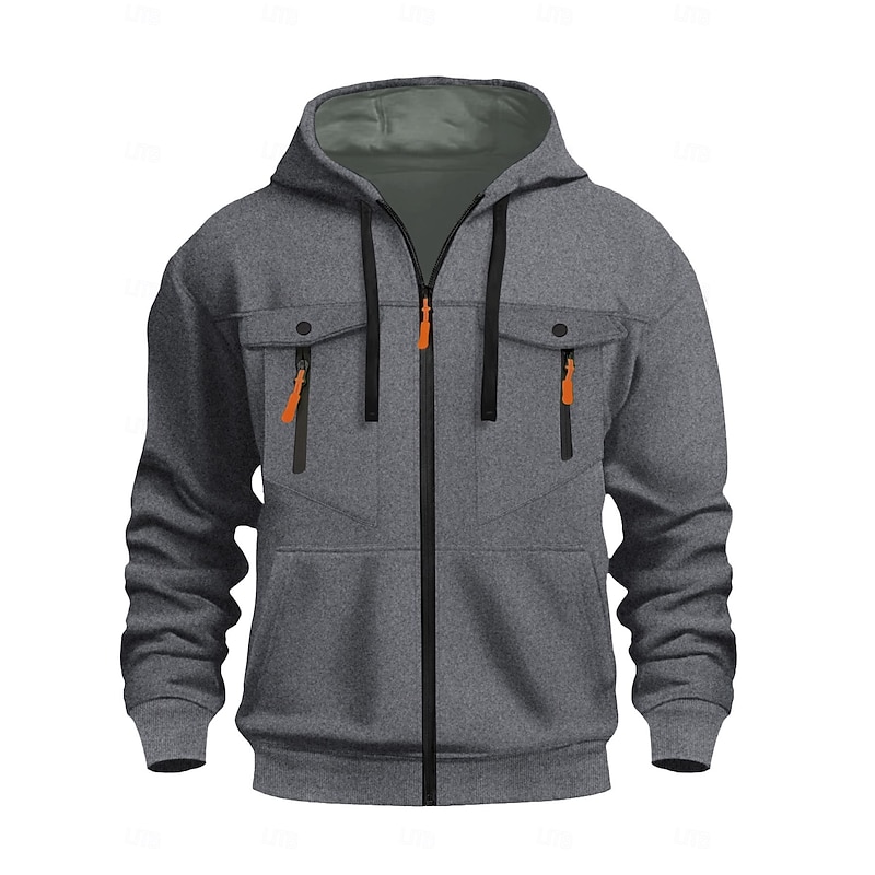 Men's Full Zip Hoodie Zip Up Hoodie Zip Hoodie Sweatshirt Tactical Hoodie Black Army Green Navy Blue Khaki Light Grey Hooded Plain Multi Pocket Zipper Pockets Sports & Outdoor Daily Holiday Polyester - Main Image