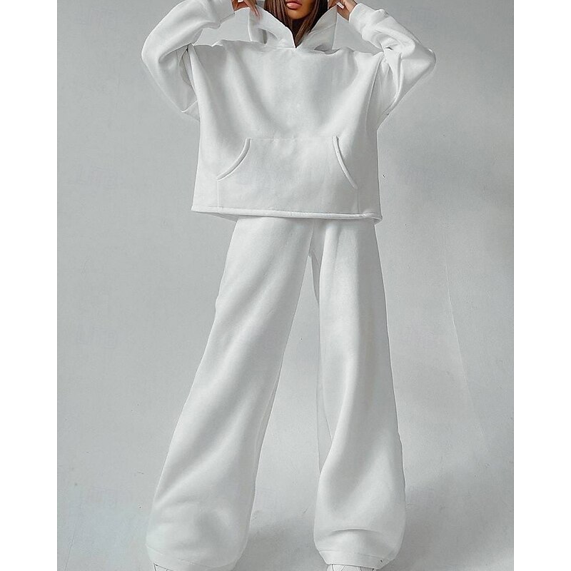 Women's Tracksuit Sweatpants Pullover Sweatshirt Drawstring Pocket Solid Colored Clothing Suit Spring Black White Fishing Hiking Outdoor Sun Protection Windproof Lightweight Long Sleeve Sport4