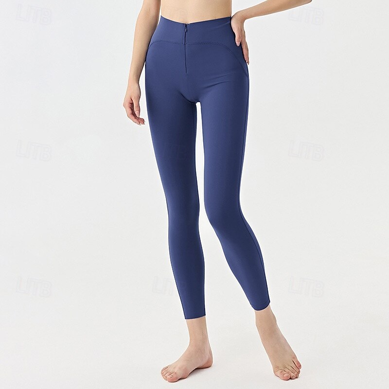 Women's Capri Leggings Yoga Leggings Buttons Tummy Control High Waist Gym Volleyball Workout Bottoms Solid Color Black Blue Green Fall Sports Activewear2