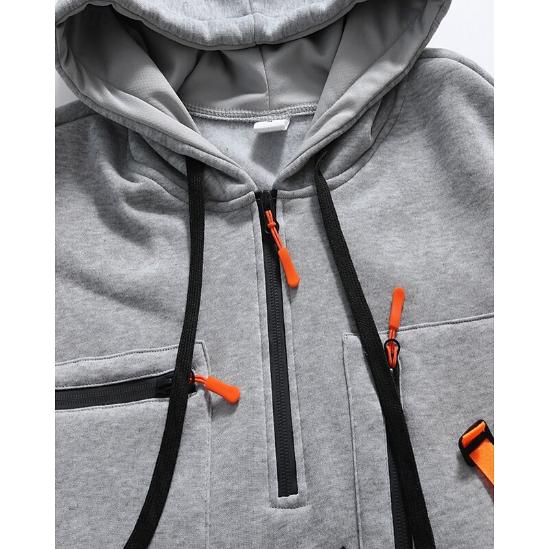 Men's Hoodie Quarter Zip Hoodie Black Army Green Navy Blue Khaki Light Grey Hooded Plain Pocket Quarter Zip Sports & Outdoor Daily Holiday Polyester Streetwear Basic Casual Spring Fall Clothing3