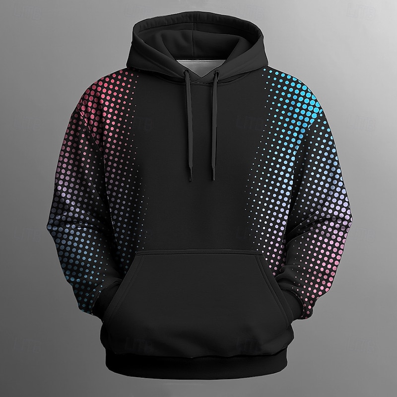 Men's Geometric Hoodies Sweatshirt Fashion Casual Long Sleeve Crew Neck Holiday Streetwear Black White Drawstring 3D Fall Winter Designer3
