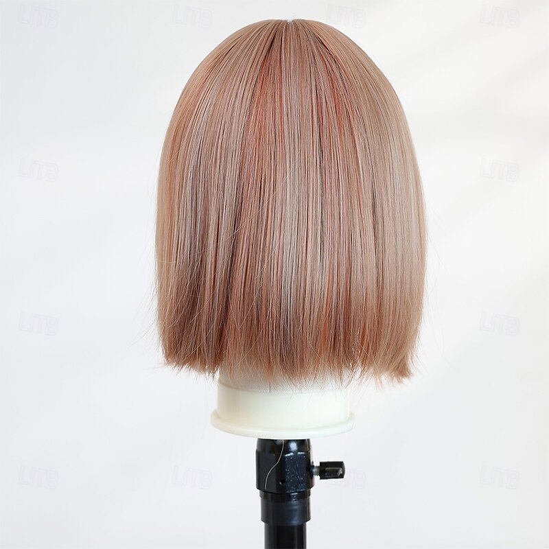 10-Inch Straight Blonde Bob Wig for Women – Full Bangs, Short Hair, Perfect for Halloween, Cosplay, and Fashion Looks4