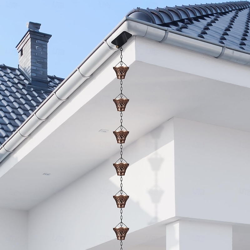 8.5ft Copper Rain Chain with 12 Cup Mouths Adjustable Outdoor Downspout Replacement Decorative Metal Gutter System for Efficient Rainwater Drainage3