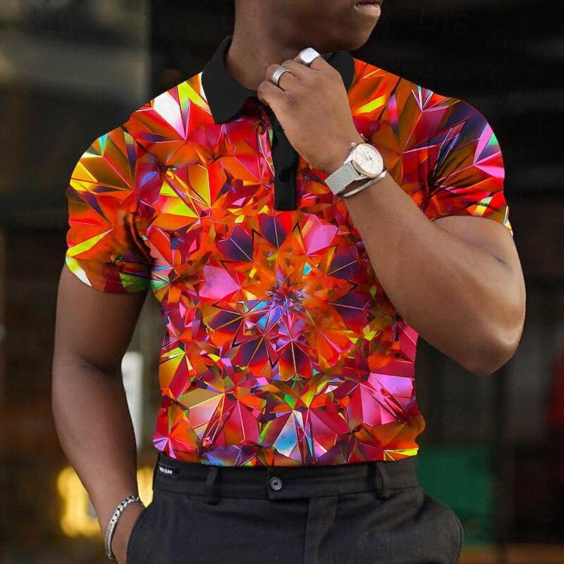 Men's Graphic Polo Shirts Golf Shirt Short Sleeve Polo Shirts Collared Shirts Casual Vacation Wear Rave Wear Party Outfits Buttons 3D Print Yellow Red Blue2