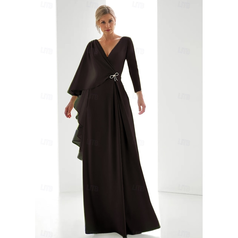 Chiffon A-Line Evening Gown Elegant Wedding Guest Dress Formal Floor Length Long Sleeve V Neck with Slit4