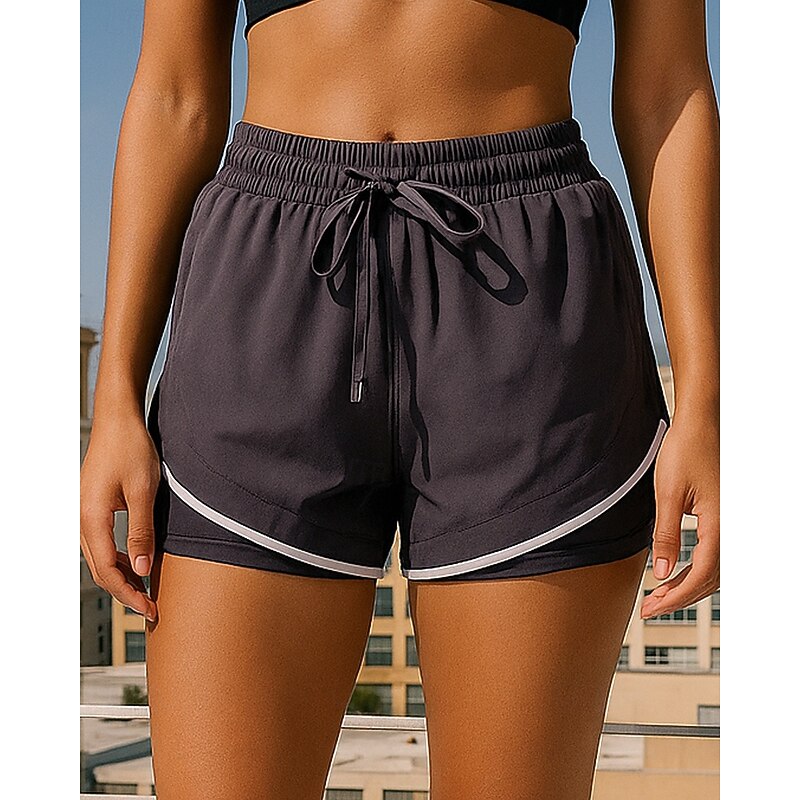 Women's Running Shorts With Tights Workout Shorts 2 in 1 Drawstring High Waist Bottoms Athleisure Gym Workout Elastic Breathable Gym Workout Outdoor Running Regular Fit Sportswear Activewear Solid