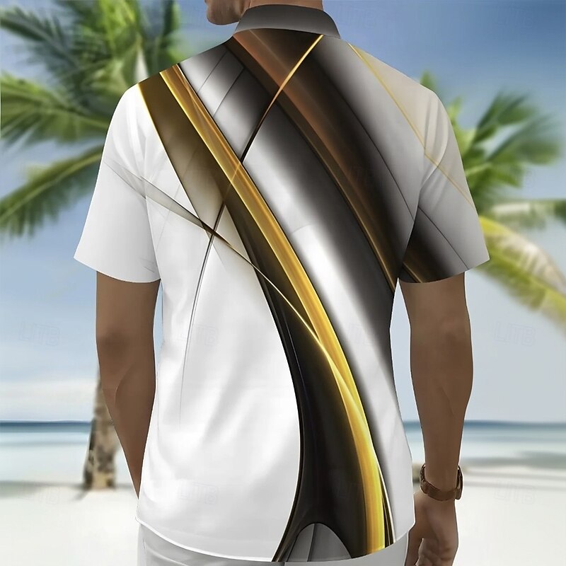 Men's Geometric Gradient Waves Shirt Summer Shirt Button Up Shirt Short Sleeve Fashion Casual Outdoor Vacation Dailywear Summer Spring Turndown 3D Print Collared Shirts Front One Pocket White 1 Black2