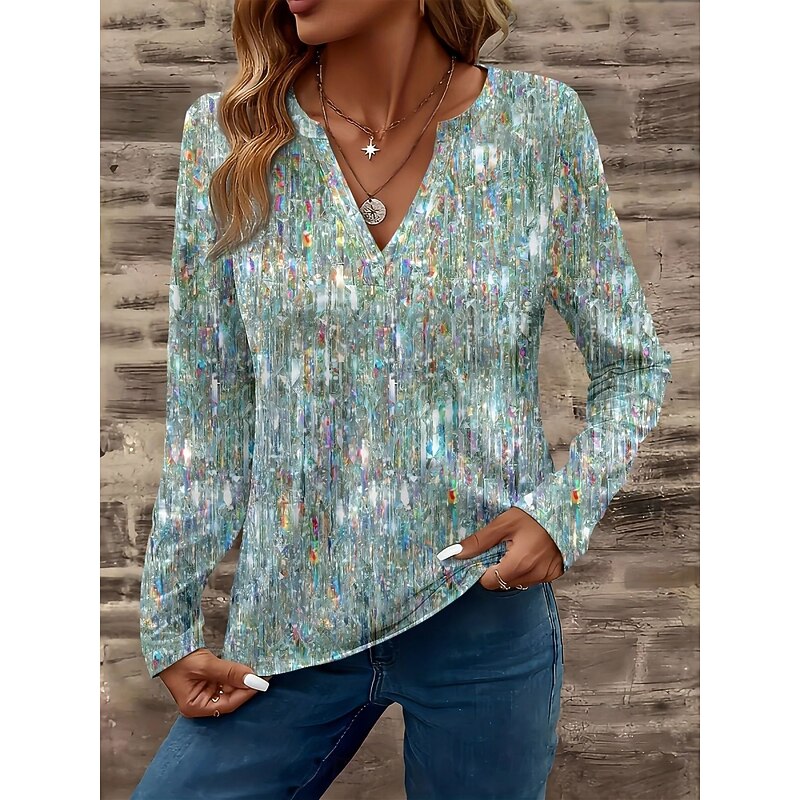 Women's Blouse Floral Retro Vintage Ethnic Long Sleeve V Neck Regular Tops Daily Holiday Print Royal Blue Blue Summer Spring Fall
