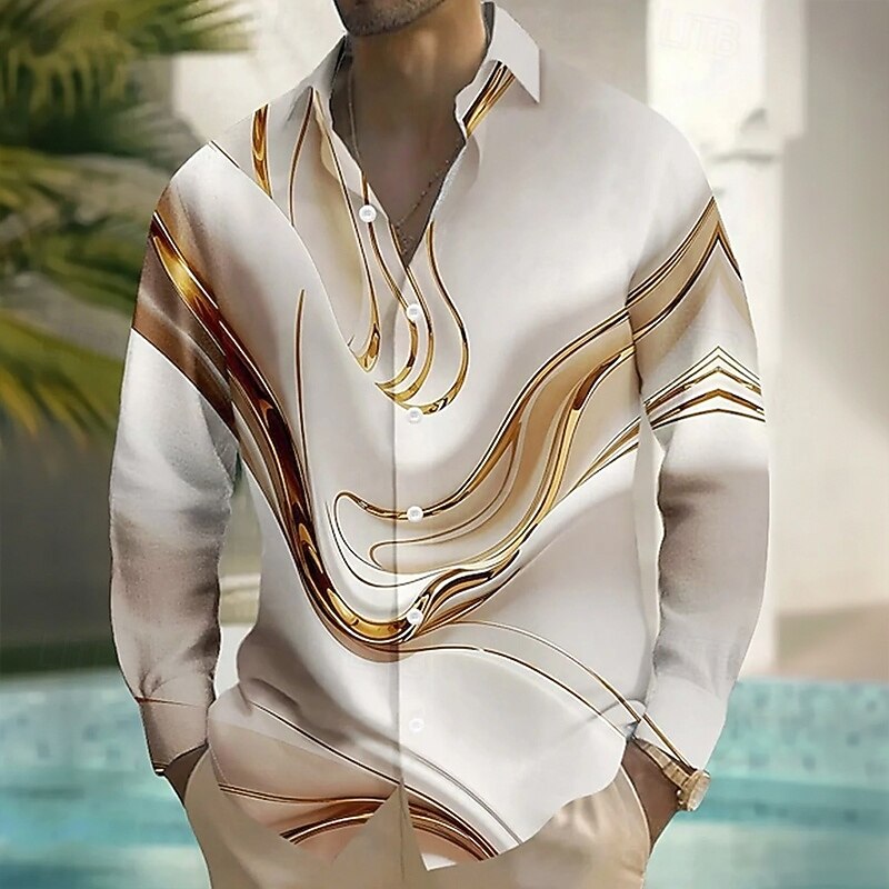 Men's Marble Abstract Liquid Art Shirt Button Up Shirt Casual Dress Shirt Long Sleeve Fashion Casual Vacation Daily Streetwear Summer Spring Turndown 3D Print Collared Shirts Purple Gold
