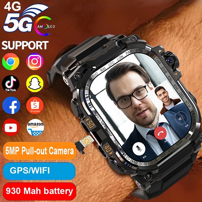 New Android Smart Watch Men GPS 3G RAM/32G ROM Storage HD Dual Camera 2G 4G SIM Card WIFI Wireless Fast Internet Access