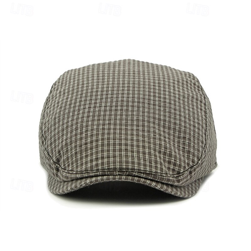 Men's Flat Cap Ascot Hat Newsboy Hat Blue Gray Cotton Fabric Fashion Casual Street Daily Plaid Adjustable Sunscreen Breathable3