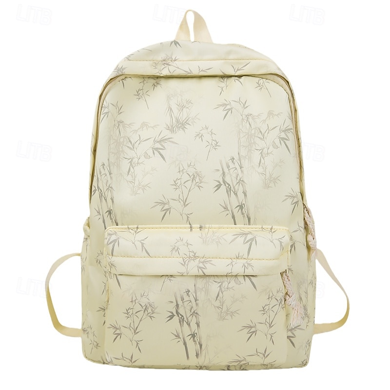 Women's Aesthetic Canvas Backpack with Bamboo Print – Lightweight School Bag for Teen Girls & College Students3