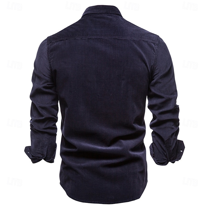 Men's Shirt Casual Shirt Corduroy Shirt Button Up Shirt Denim Blue Dark Navy Brown Green Gray Long Sleeve Plain Casual Daily Front Pocket Clothing Apparel 100% Cotton Casual3
