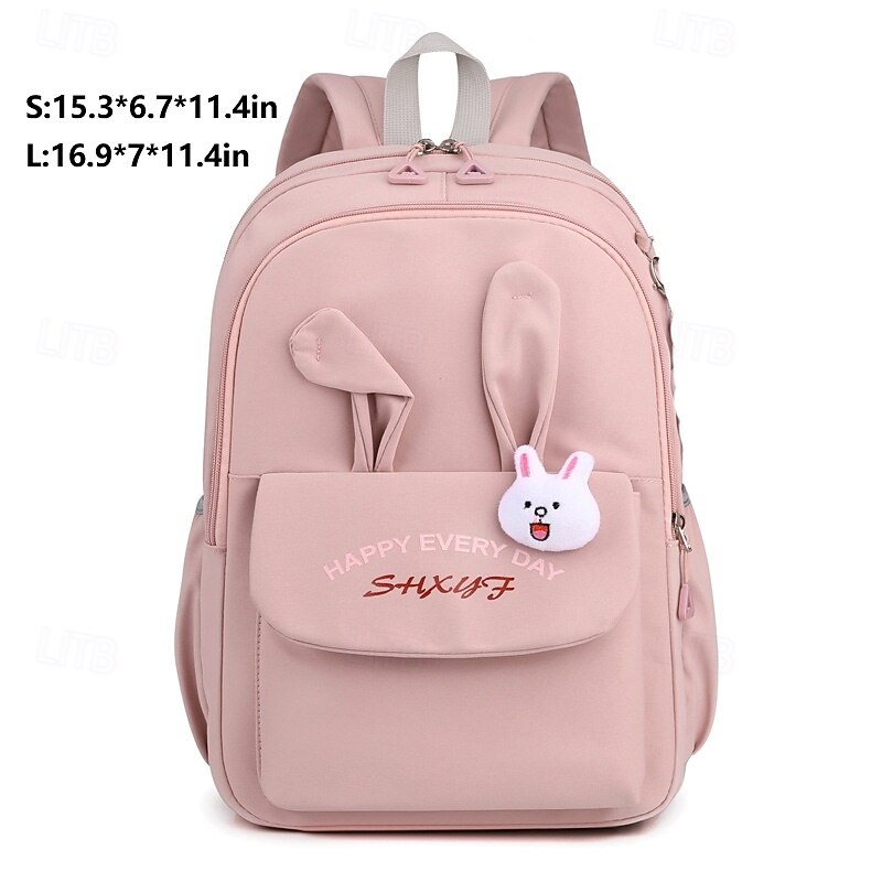 Girls Bunny Ear School Backpack with Cute Plush Keychain – Lightweight Waterproof Bookbag for Elementary and Middle School Students3