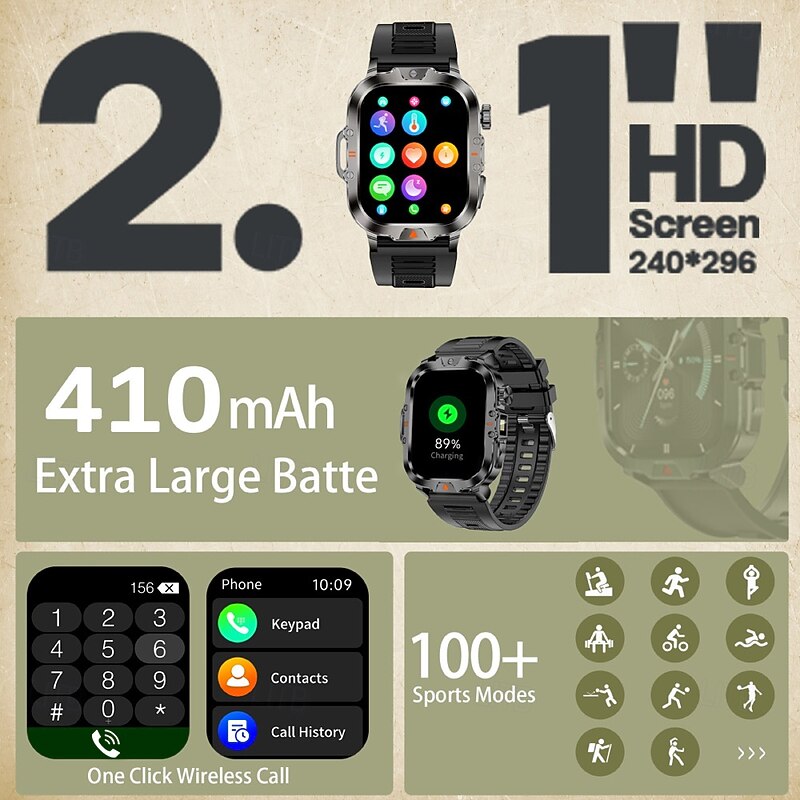 Smart Watch 2.01 inch Smartwatch Fitness Running Watch Bluetooth Pedometer Call Reminder Activity Tracker Compatible with Android iOS Men Long Standby Waterproof Media Control IP68 22mm Watch2