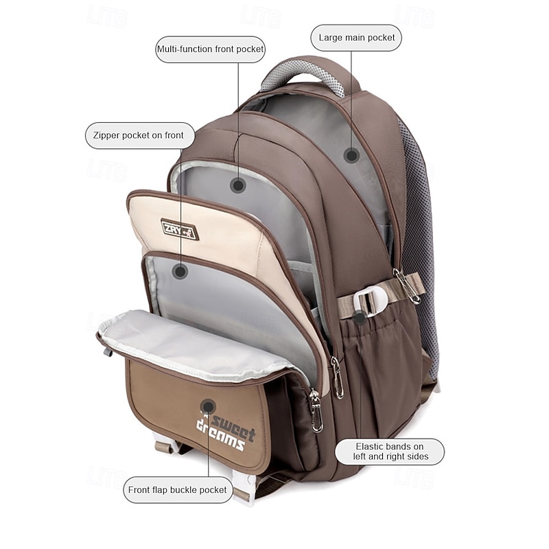 Teen Large Capacity Waterproof Backpack with Cute Toast Pendant - Stylish School and Travel Bag for Teens with Luggage Straps and Tablet Pocket3