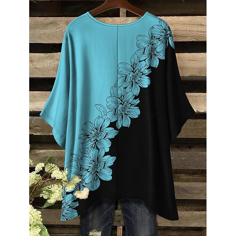 Women's Blouse Floral Graphic Elegant Vintage Daily Half Sleeve Batwing Sleeve Crew Neck Regular Tops Daily Holiday Vacation Wear Pink Red Blue Summer Spring2