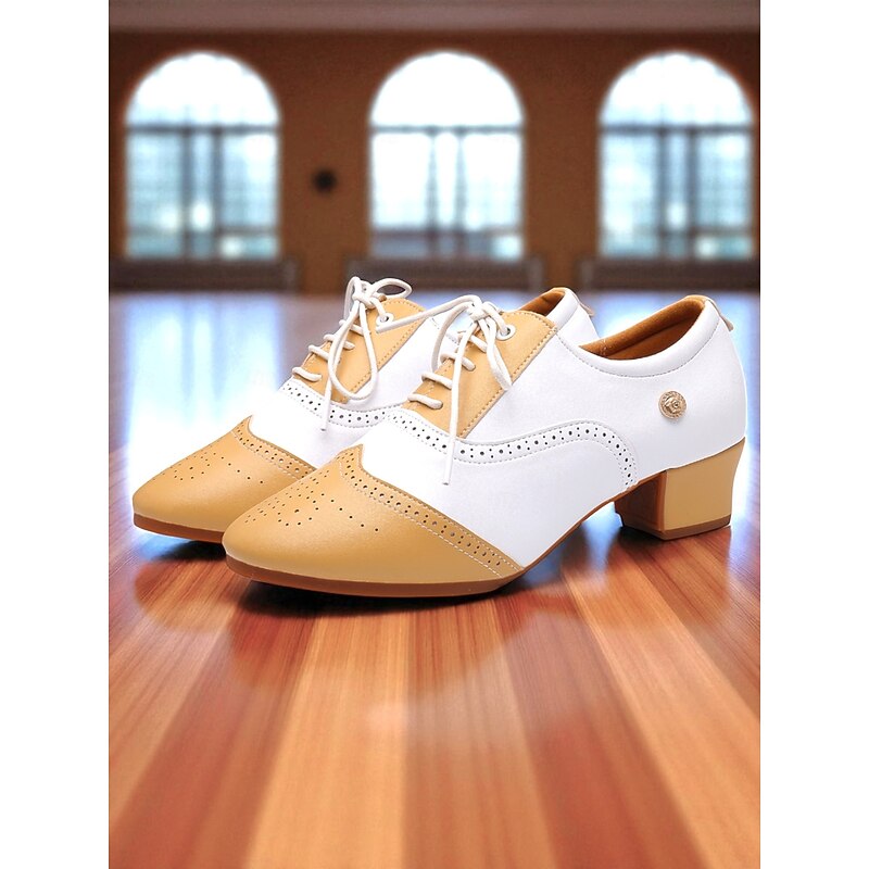 Women's Two-Tone Oxford Dance Shoes - Low Heel Lace-Up Professional Footwear for Ballroom, Jazz and Practice Training