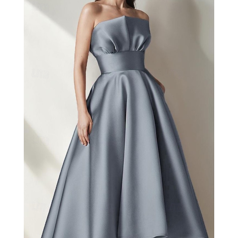 DustyA-Line Cocktail Dresses High-low Dress Formal Wedding Tea Length Midi Length Sleeveless Satin with Pleats Ruffles2