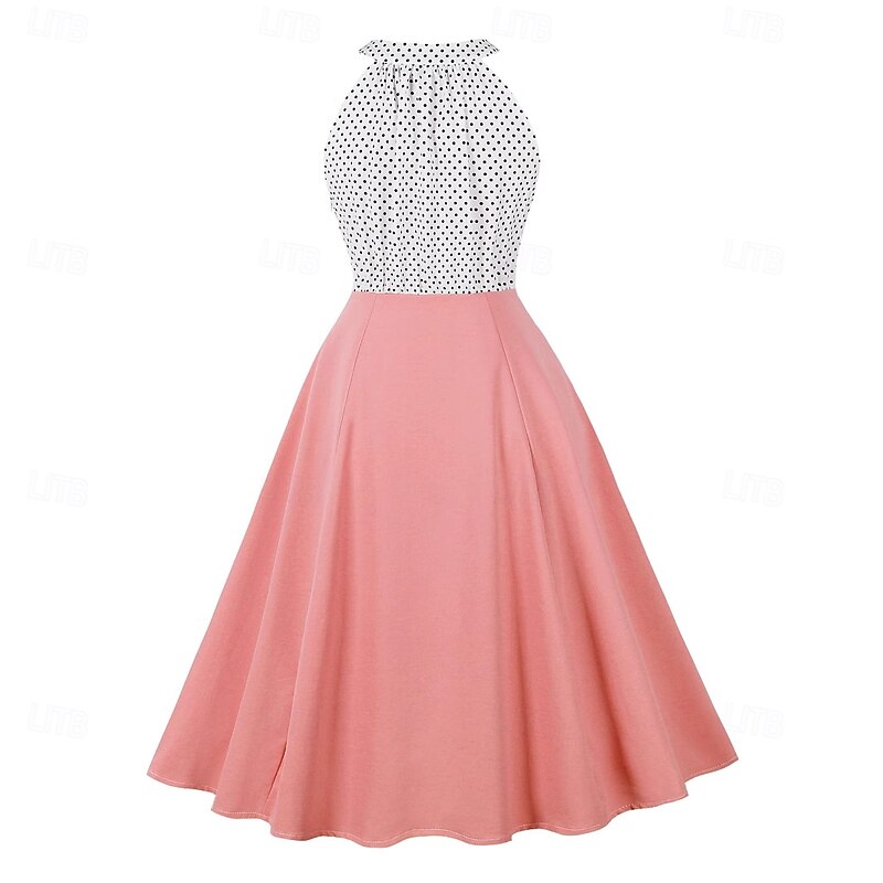Retro Vintage 1950s Rockabilly Midi Swing Dress Flare Dress Fit and Flare Polka Dot Halter Neck Fancy Dress Women's Masquerade Vacation Casual Retro Theme Party Adults Dress Spring & Summer3