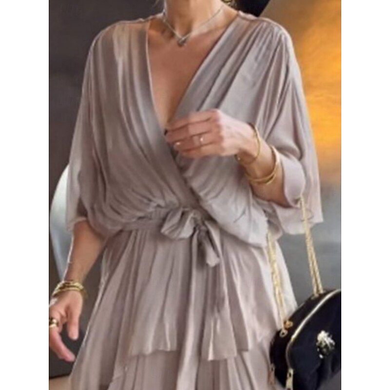 Women's Mini Dress Cocktail Dress Wedding Guest Dress Chiffon Fashion Modern Outdoor Vacation Regular Fit Plain 3/4 Length Sleeve V Neck Gray Summer Spring Fall Autumn2