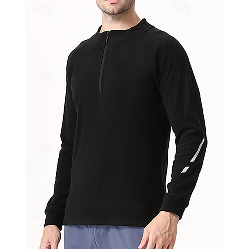 Men's Running Top Sports Sweatshirt Quarter Zip Long Sleeve Top Athleisure Solid Colored Windproof Quick Dry Gym Outdoor Running Sportswear Activewear Black Blue Dark Gray4