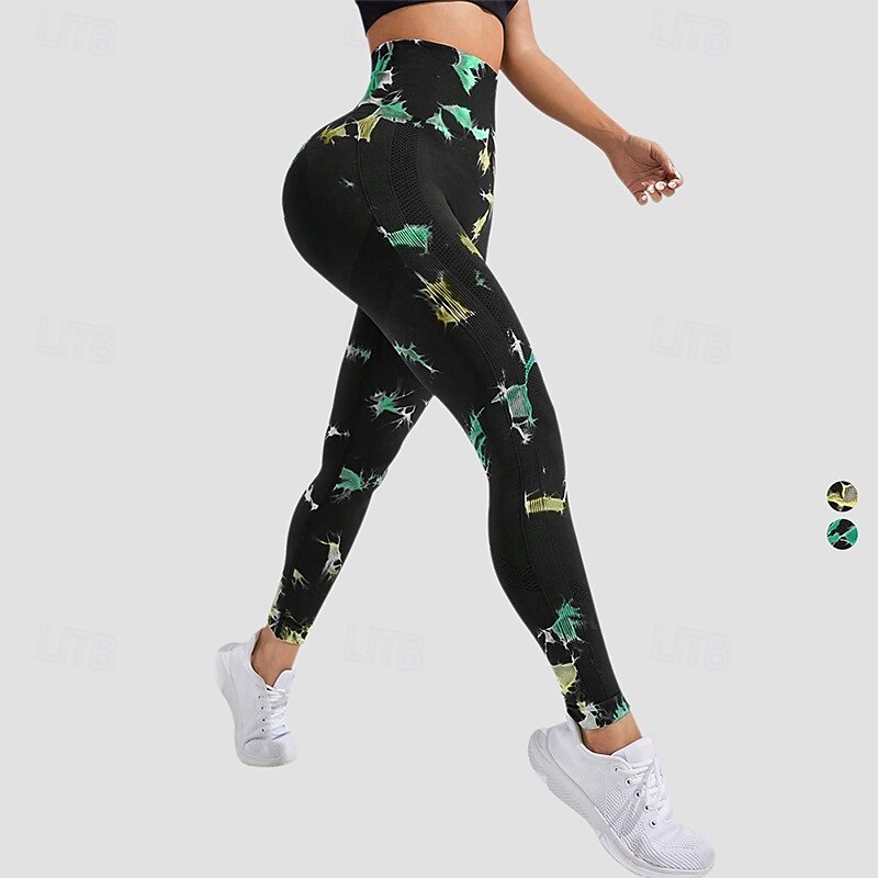 Women's Workout Leggings Yoga Pants Tummy Control High Waist Dance Pilates Running Bottoms Tie Dye Pink Green Fall Sports Activewear Tight Fit4
