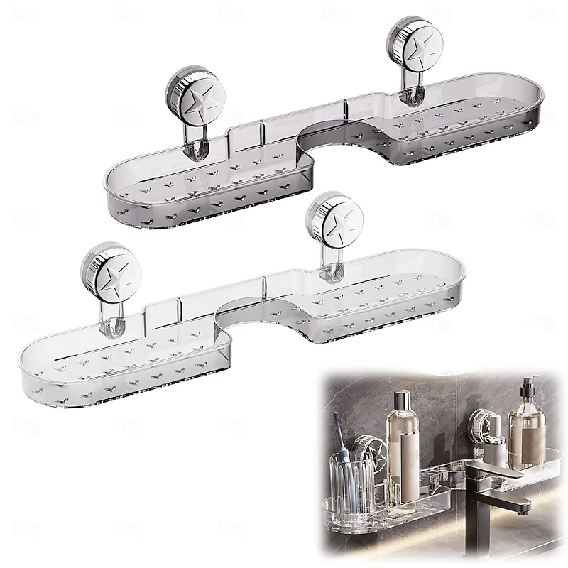 Transparent Kitchen Sink Faucet Organizer Space Saving Suction Cup Storage Rack for Bathroom Kitchen Storage Rack Shelf Showers Accessories
