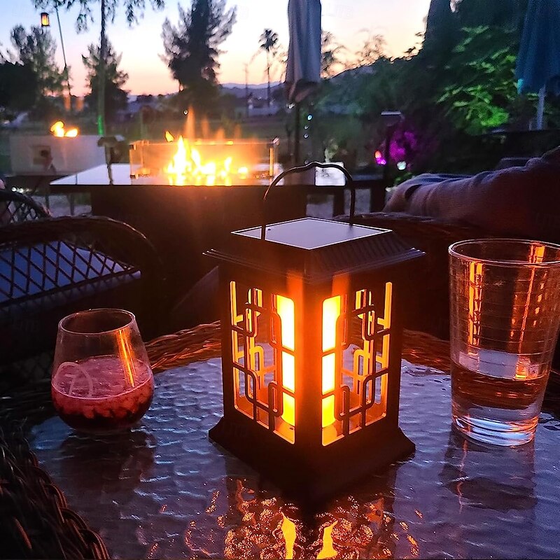 1 Pc Outdoor Solar Flashing Flame Palace Lantern Handheld Lawn Decoration Landscape Light Courtyard Garden Path Decoration Light 28 LED Beads for Halloween2