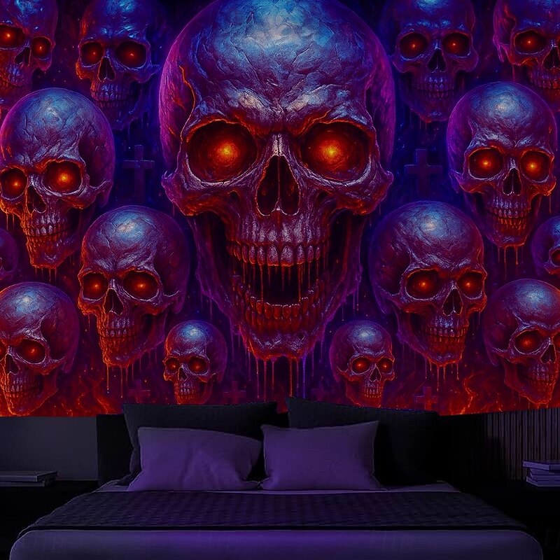 Halloween Blacklight Wall Tapestry – UV Reactive Grim Reaper with Glowing Purple Aura, Neon Colors Spooky Cemetery Scene, Glow in the Dark Gothic Backdrop for 2025 Halloween Party Decoration4