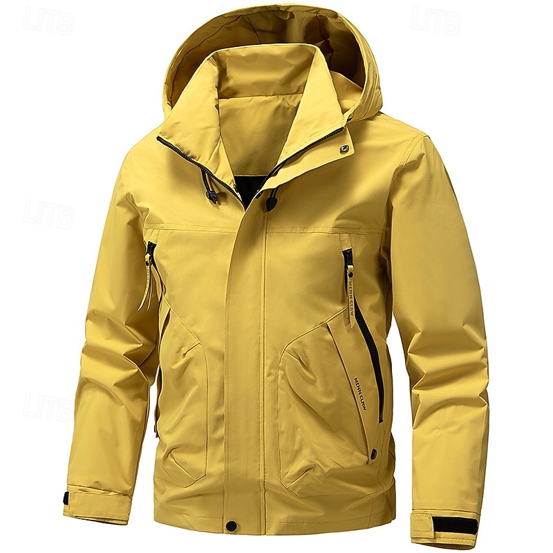 Men's Sport Coat Hiking Jacket Parka Windcheater Jacket Sports Outdoor Casual Waterproof Windbreaker Full Zip 3 in 1 Spring Fall Winter Solid Color Active Urban Hooded Short Black White Yellow Dark4
