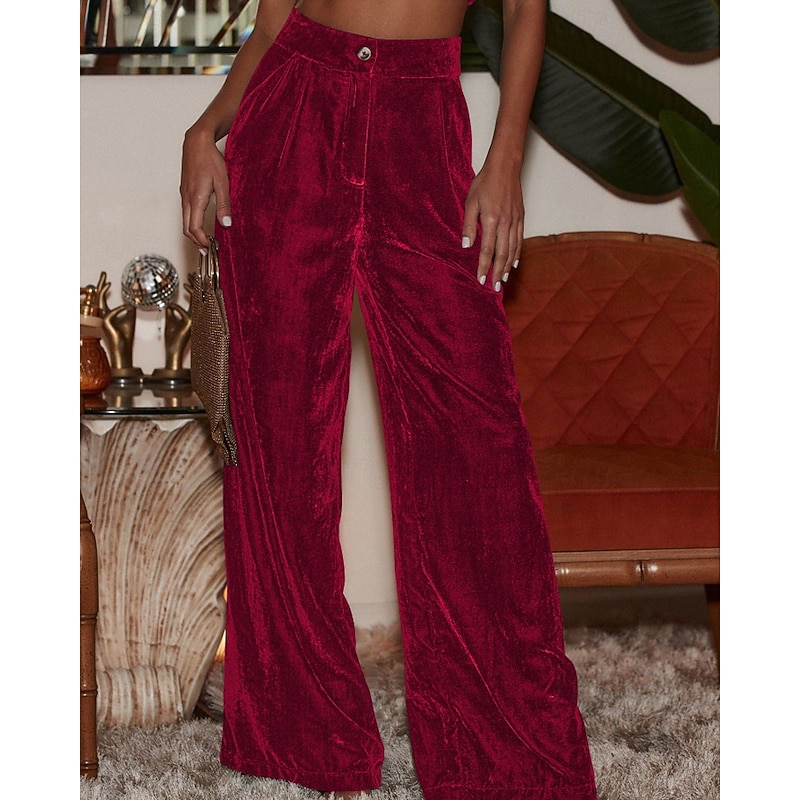 Women's Wide Leg Corduroy Pants Slacks Streetwear Casual Full Length Natural Plain Pocket Elastic Waist Soft Holiday Daily Wear Weekend Depression Green Apricot Black Red Fall Regular Fit