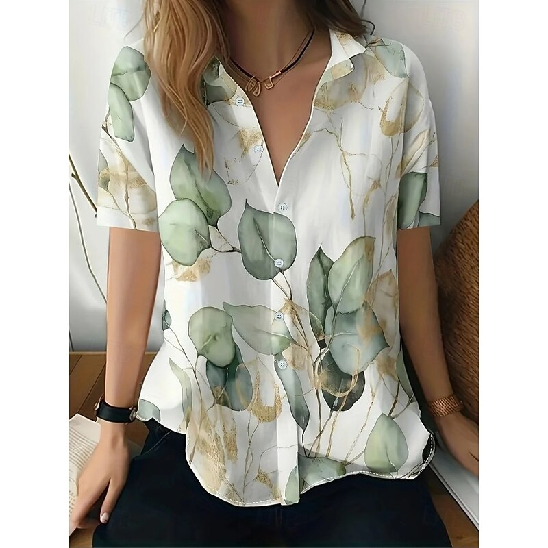 Women's 1950s Interstellar Atom Shirt Floral Graphic Bohemia Vintage Tropical Sleeveless Short Sleeve Shirt Collar Regular Tops Daily Light Green Blue Orange Green Gray Summer Spring