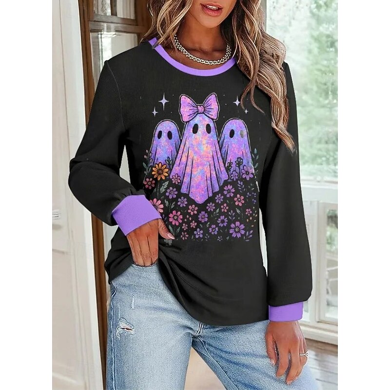 Halloween Women's Pullover Sweatshirt Pumpkin Graphic Casual Long Sleeve Crew Neck Round Neck Regular Tops Street Casual Holiday Print Black Purple Orange Spring Fall Winter2
