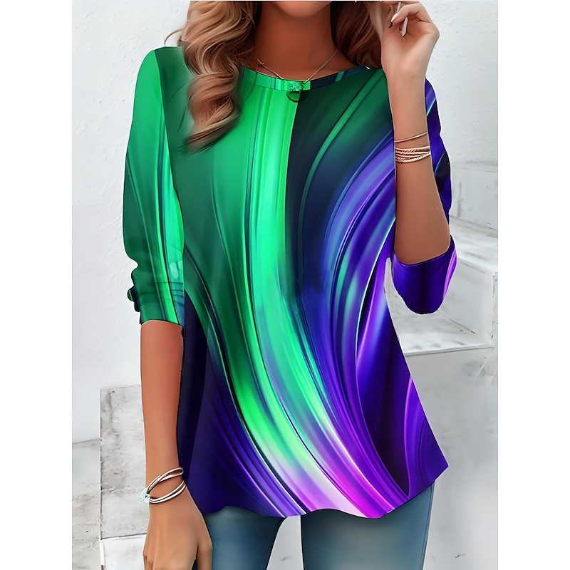 Women's T shirt Long Sleeve Crew Neck Long Sleeve Tunic Floral Graphic Gradient Elegant Vintage Stylish Regular Tops Daily Print White Yellow Red Blue Dark Green Fall Prefall4