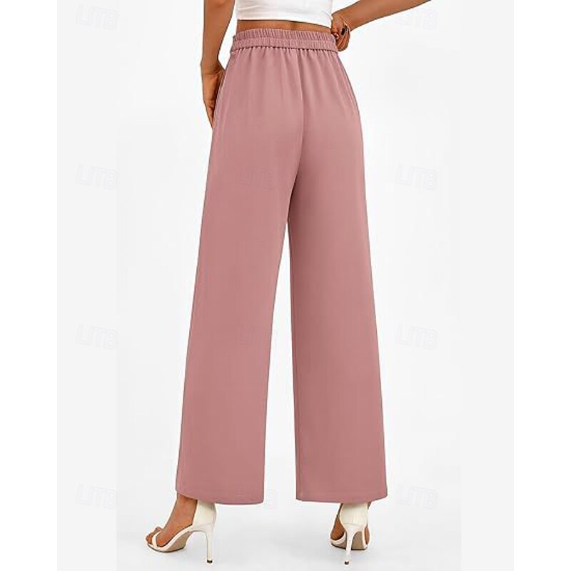 Women's Wide Leg Streetwear Casual Full Length Natural Plain Pocket Elastic Waist Comfortable Outdoor Vacation Holiday claret Dark-Gray Camel Black Fall Regular Fit3