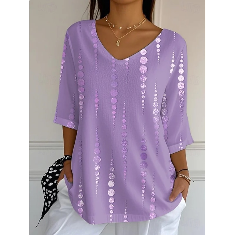 Women's Blouse Graphic Abstract Vintage Stylish Classic 3/4 Length Sleeve V Neck Regular Tops Daily White and Pink Pink Light Purple Summer Spring Fall