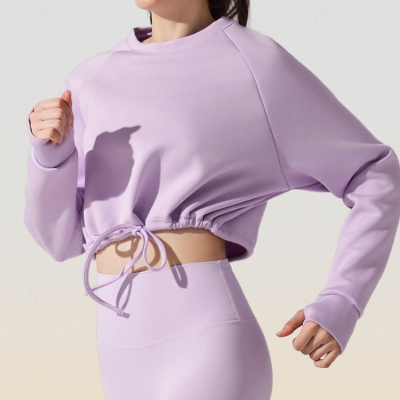 Women's Outdoor Sweatshirt Windproof Soft Drawstring Long Sleeve Sports Solid Color Top For Gym Gym Workout Fitness Loose Fit Activewear